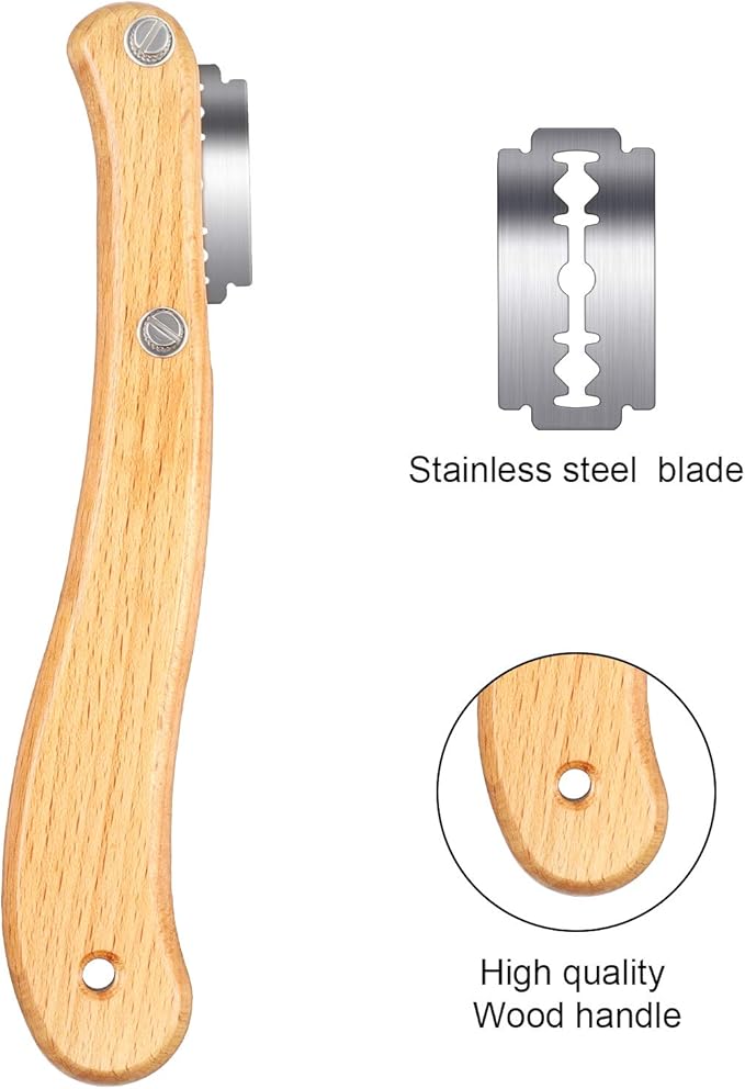 Mudder Bread Lame Scoring Tool Knife Bread Dough Sourdough Tool with 10 Pcs Replaceable Blades Wooden Handle Lame Slashing and 2 Pcs Scoring Knife with Protective Cover for Baking