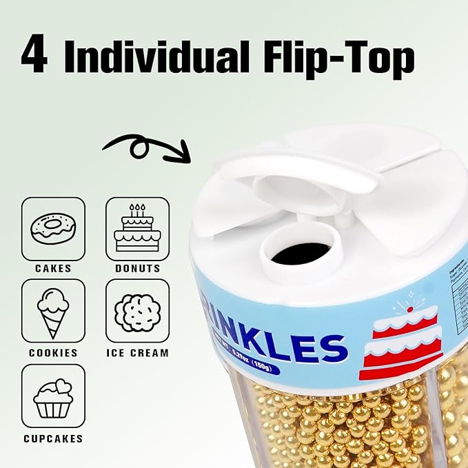 Dazzjoy Edible Gold Pearl Sprinkles, Sugar Pearl, Food Grade, Edible Pearls for Cake Decorating, 150g/5.29oz, Gold Cake Decoration & Cupcake Topper, Wedding Party Halloween Supplies