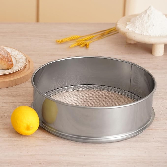 VEVOR Flour Sieve, 12 Mesh Sifter, 304 Stainless Steel Food-grade Fine Mesh Strainer, Dia. 12.6" for Baking, 5 Sizes Mesh Hole for Mungbean, Rice, Pearl Powder