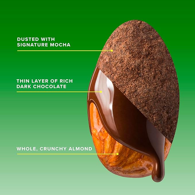 SkinnyDipped Mocha Splash Almonds, Healthy Snack, Plant Protein, Gluten Free, 3.5 oz Resealable Bags, Pack of 5