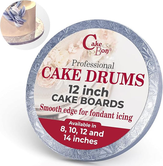 Cakebon Cake Boards - Sturdy 1/2 Inch Thick Drums - 12 Inch Professional Smooth Straight Edges Silver 6-Pack