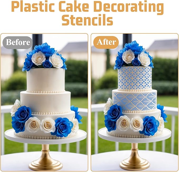 Cake Stencils for Buttercream, 10 PCS Mesh Floral Stencils for Cakes Decorating Supplies DIY Side Baking Stencil Reusable Templates for Fondant Cookie Wedding