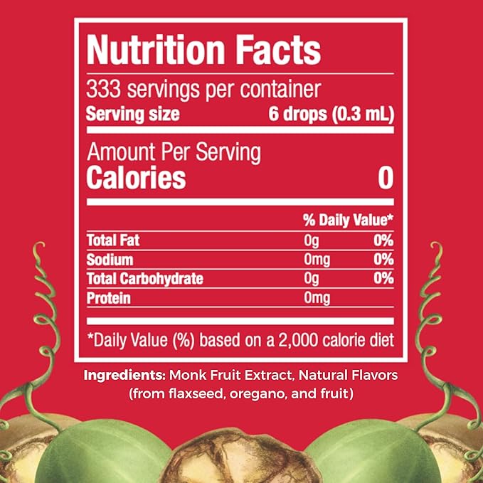 Monk Fruit Extract (6 Drops = 1 Tsp of Sugar) Zero Calories, Non-GMO, No Fillers - Liquid Monk Fruit Sweetener No Erythritol by Transparency Foods NEW FORMULA (10.2 oz, 999 servings)