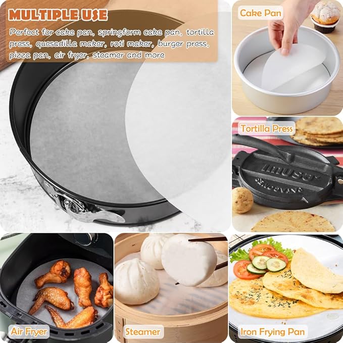 BYKITCHEN Parchment Paper Rounds, Set of 220, Non Stick 8 Inch Parchment Paper Sheet for Baking, Pre-cut Round Parchment Liners for Cake Pan, Tortilla Press, Quesadilla Maker, Springform Pan and More