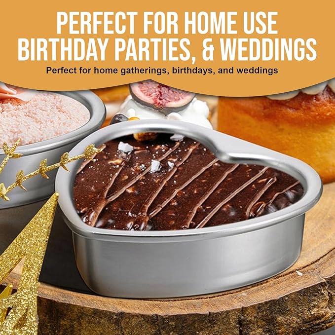 Heart cake pan Set, 1 Piece of Heart Cake Pan with 60 Pcs Parchment Papers, 8 Inch Aluminum Heavy Duty Layer Cake Mold, Non-Stick Baking Tin for Wedding Birthday Valentine's Day