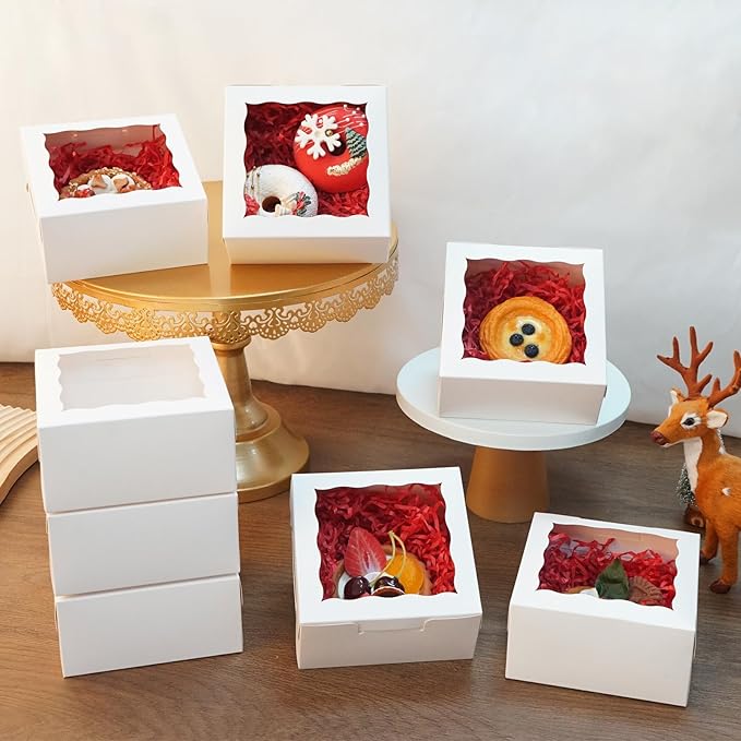 50pcs 5x5x2.5 Inch Cookie Boxes with window Bakery Boxes Dessert Treat Box Chocolate Covered Strawberries Box for Wedding Party Birthday