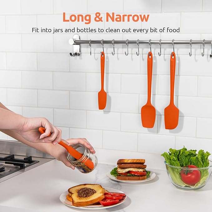 High Heat Resistant Silicone Spatulas: U-Taste 480ºF Hot Proof Food Grade Flexible Silicon Baking Scraper, Food Grade Rubber Kitchen Cooking Mixing Utensils for Nonstick Cookware Set of 4 (Orange)