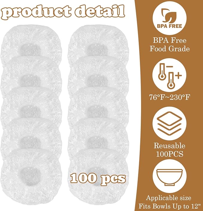 Actvty Bowl Covers for Bread Proofing, 100pcs Large Shower Caps for Sourdough Bread, Fits Bowls Up to 13", Stretchable Reusable Plastic Bowl Cover BPA Free Food Grade