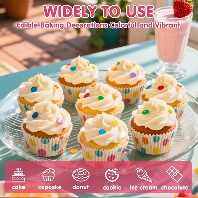 Edible Confetti Sprinkles,Colorful Round Cake Decoration for Desserts,Rainbow Circular Candy,Pastel Sprinkles for Cake Baking,Perfect For Birthday Party,Festival Baking Supplies,100g/3.53oz