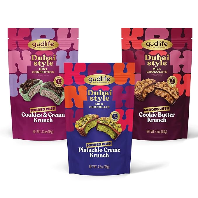 Gudlife Dubai Style Milk Chocolate Cookie Butter Cups | Gourmet Milk Chocolate with Creamy Cookie Butter | 8 Mini Cups, 4.2oz Bag
