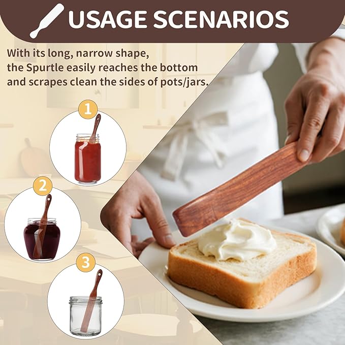 11 Inch Multi-Purpose Wooden Spurtle, Wooden Spurtle For Sourdough Starter, Reaching Bottom of Jar, Dough Whisk Tools, Spatula for Mixing, NonStick Cookware