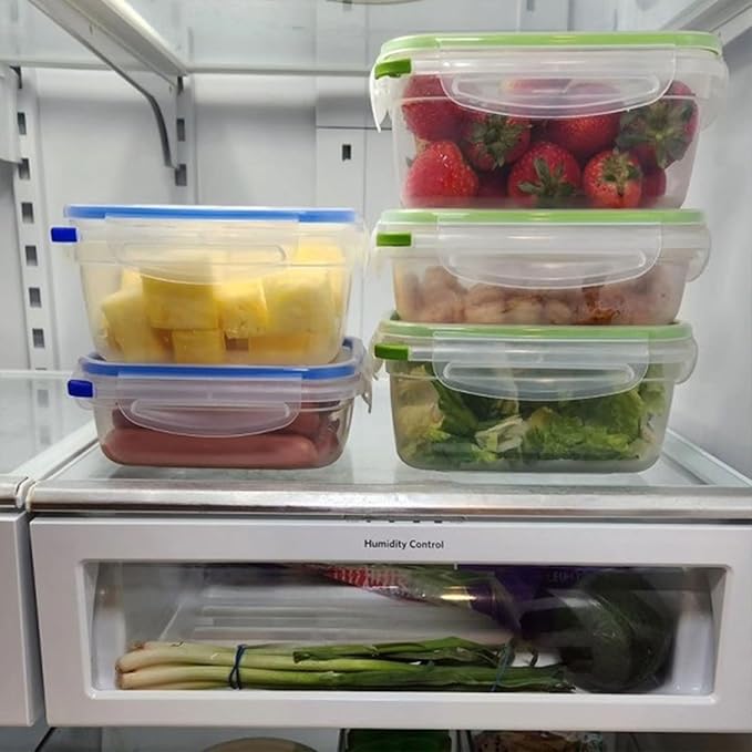 Sterilite Ultra-Seal 3.1 Cup Rectangle, Airtight Food Storage Container, Latching Lid, Microwave and Dishwasher Safe, Clear With Green Gasket, 12-Pack