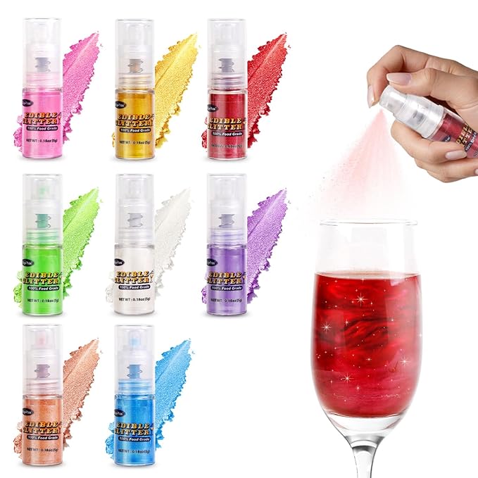 Red Edible Glitter Spray 5g, Shimmer Edible Glitter for Cocktails, Food Grade Luster Dust for Beverages & Cake Decorating, Drinks, Baking, Chocolate