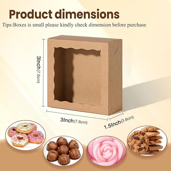 RomanticBaking 3x3x1.5Inches 100PCS Homemade Soap Boxes with Window Chocolate Covered Strawberries,Cookie,Chocolate truffle Boxes