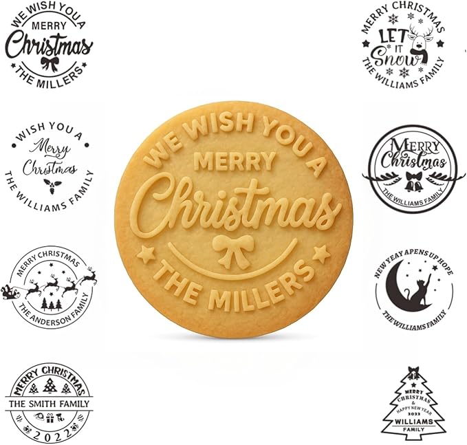 2025 Personalized Cookie Stamps & Stamps Custom Family Name Christmas Cookie Stamps All-in-One Holiday Baking Cookie Decorating Kit (A)