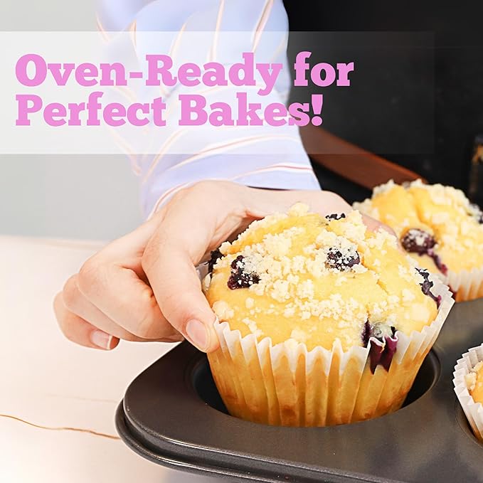 Cupcake Liners for Baking – White Jumbo Muffin Liners Dessert Cups, Thick Parchment Paper Baking Supplies, Large Greaseproof Pan Liner Wrappers (200-Pack)