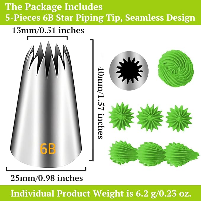 Suuker 6B Piping Tips Set, Stainless Steel Medium Cake Decorating Tips, 5 Pieces Frosting Icing Tips for Cake Decorating, Cupcakes, Cookie