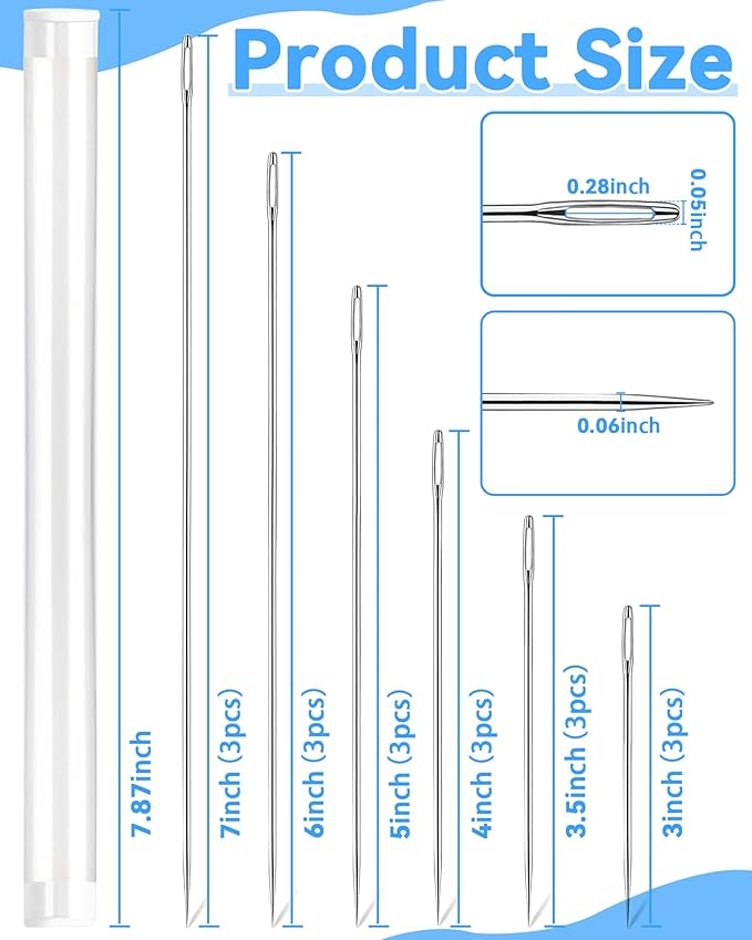 18PCS FIVEIZERO 3"/3.5"/4"/5"/6"/7" Professional Upholstery Needles – Large Sewing Needles, Long Needle for Upholstery and Crafting Project, Big Needle for Leather Repair Stitching and Large Task