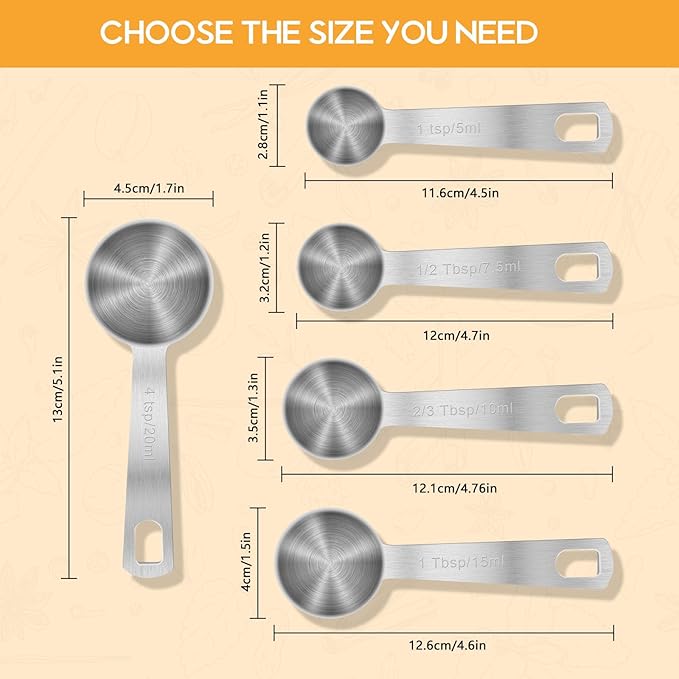 2 PCS 3 Teaspoon(15 mL | 15 cc | 3 Tsp | 1 Tablespoon) Stainless Steel Single Measuring Spoon, Easy to Use and Easy to Wash Metal Measuring Spoons Kitchen Gadgets for Cooking & Baking