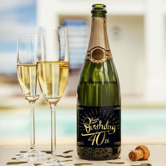 2-Pack Birthday Bottle Labels, Self-Adhesive “HappyBirthday” Stickers for Champagne & Wine Bottles, Fun Gift Idea for Men & Women, 5.8 x 4.1 in (40th Birthday)