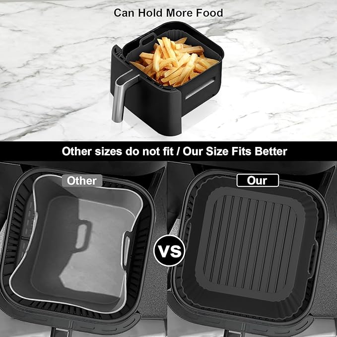 9-Inch Square Silicone Liners for Large Air Fryer 2Pack, 6 to 8.5QT Silicone Pot Baking Accessories for Chefman COSORI Ninja Instant Pot Vortex XL Cuisinart, Reusable Air Fryer Tray Insert