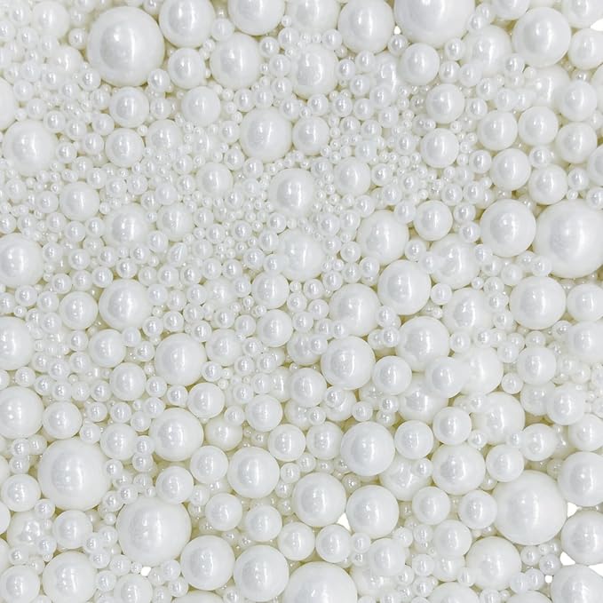 Dynastang Mixed Size White Pearls Sprinkles Edible Pearls Cake Decorating Pearls Cake Decorations Cupcake Toppers Cookie Decorating Perfect for Cakes, Cupcakes, Desserts Toppings 3OZ