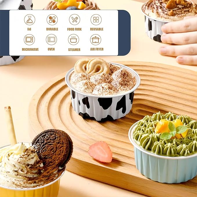 25PCS Round Mini Loaf Pans with Lids,Mini Cake Pans with Lids,Disposable Ramekins Baking Cups Muffin Tins Cupcake Cups for Wedding Birthday Party,5oz (Gold)