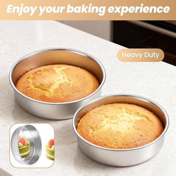 3 Pcs Round Cake Pans, 8 inch Stainless Steel Baking Pans for Birthday,Wedding,Party, Mirror Finish & Dishwasher Safe