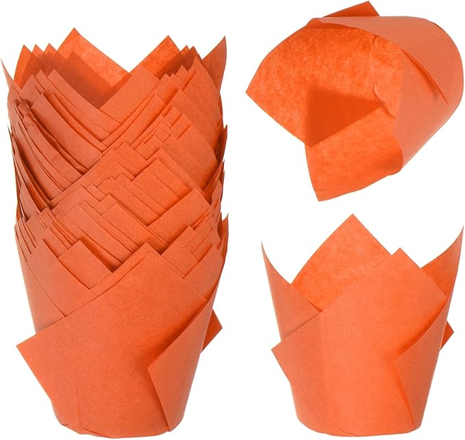 uxcell 50 Pcs Tulip Baking Cups Cupcake Muffins Liners Paper Greaseproof Wrappers for Wedding Birthday Party Festivals Christmas, Orange