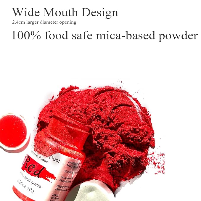 Red Luster Dust Edible for Cake Decorating – 0.35oz Colaele Gold Shimmering Edible Glitter Dust for Chocolates, Metallic Food Coloring Powder for Edible Glitter for Drinks Cocktails, No Gluten,Vegan