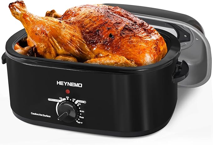 26QT Electric Roaster Oven, Electric Turkey Roaster with Viewing & Self-basting Lid, Stainless Steel Turkey Roaster Oven, Black