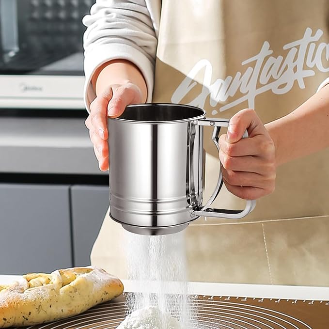 Flour Sifter Stainless Steel, 3 Cup Flour Sifters for Baking, 2 Sets 3 in 1 Sifter for Baking with Powdered Sugar Shaker Duster, Flour Shaker Duster for Baking Cakes Pastries Pies Cupcakes Desserts