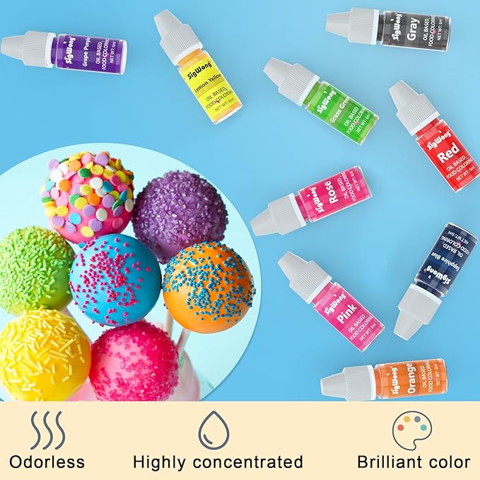 Oil Based Food Coloring for Chocolate - SigWong 16 Colors Upgraded Edible Food Dye Coloring for Christmas Cake Decorating, Baking Cake Color, Cookie, Icing Frosting, Fondant, Meringues - 0.25 Fl.Oz Bottles