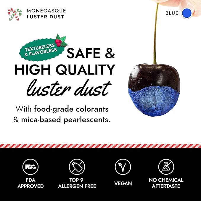 MONÉGASQUE Blue Edible Glitter for Drinks 15g – Edible Glitter for Cakes & Cocktails - Blue Luster Dust for Cocktail, Cake Decorating, & Food Spray - Christmas Drink Shimmer Decorations