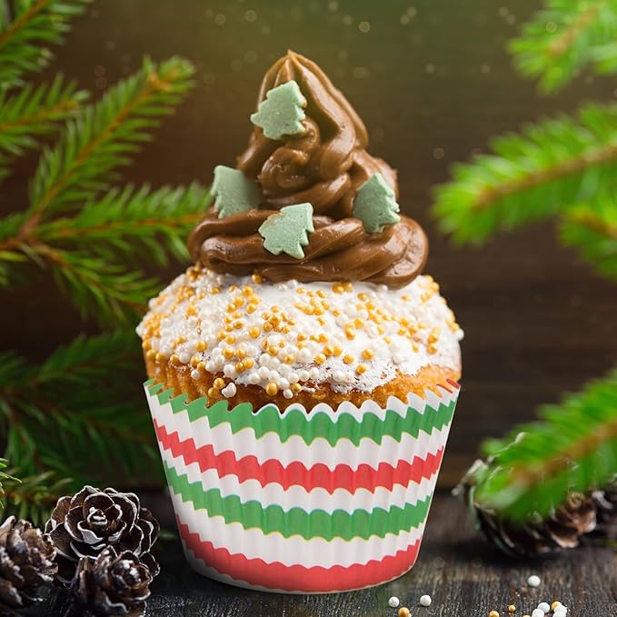 600 Pack Christmas Candy Cupcake Liners Wrappers Baking Cups Santa Holiday Paper Wraps Muffin Liners for Xmas Birthday Party Candy Cake Decorations Supplies(12 Styles)