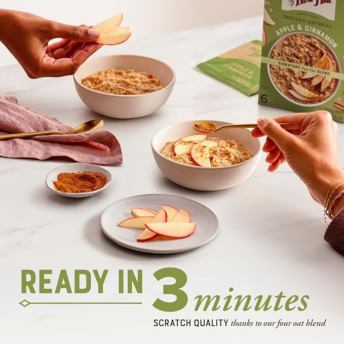 Bob's Red Mill Instant Oatmeal Packets, Apple & Cinnamon, 6 Packets Total, Non-GMO, Gluten Free, Whole Grain