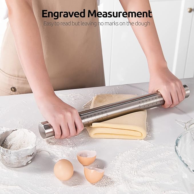 U-Taste 18/8 Stainless Steel 16 inch Adjustable Rolling Pin with Silicone Removable Thickness Rings, Nonstick Kitchen Roller Pin for Baking Cookies Pastry Pizza Pasta Dough Fondant (Teal/Aqua Sky)
