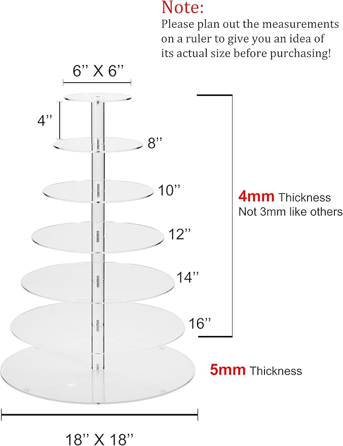 Jusalpha Large 7-tier Acrylic Round Cake Stand-cupcake Stand- Dessert Stand-tea Party Serving Platter for Wedding Party