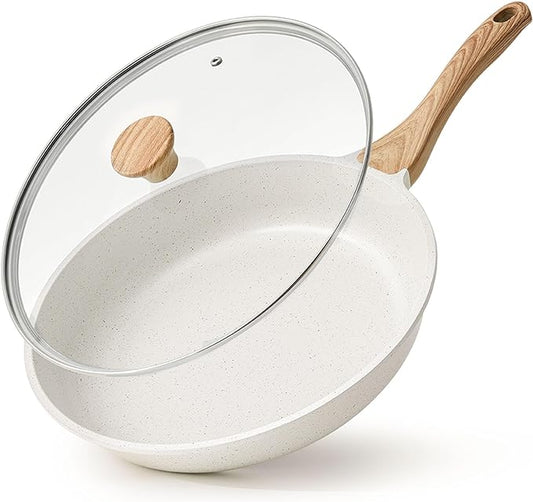 SENSARTE Nonstick Ceramic Frying Pan Skillet with Lid, 9.5 Inch Omelet Pan, Healthy Non Toxic Chefs Pan, Induction Compatible Egg Pan with Heat Resistant Handle, Free of Intentionally Added PFAS/PTFE