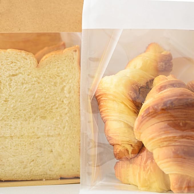 50 Pcs 6.3 Inch White Kraft Paper Bread Bags with Tin Tie, Medium Homemade Bread Packing Bag, Thickened Storage Bagel Bag with Clear Window for Sourdough, Baked