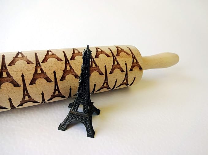 Embossing Rolling Pin EIFFEL TOWER. Laser Engraved Rolling Pin with EIFFEL TOWER - Gift for friend by Algis Crafts