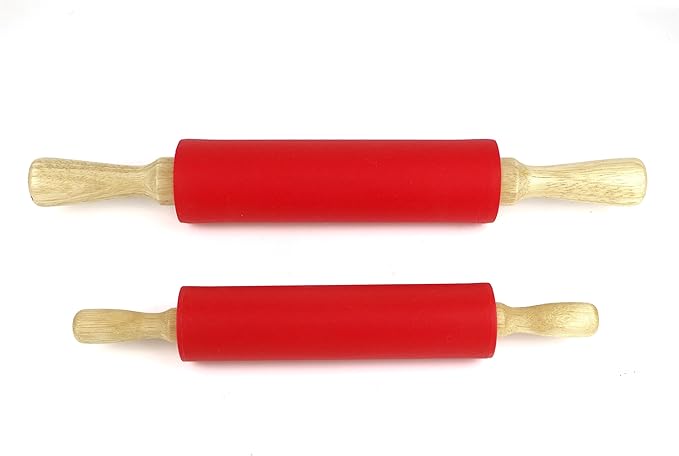 Silicone Rolling Pin for Baking Non-stick Rolling Pin Dough Roller Wooden Handle Kitchen Accessories Pastry Roller