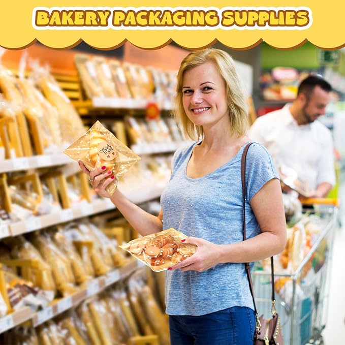 Self Adhesive Cookie Bags Cellophane Polka Dot Treat Bags Small Plastic with Thank You Stickers for Party Gift Giving Bakery Biscuit Candy Pastry(7.1 x 7.5 Inch,Small Dot,50 Pcs)