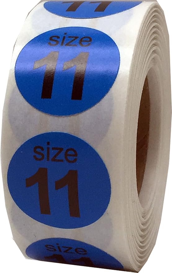 Shoe Size 11 Blue Stickers for Retail Clothing – 3/4 Inch Round, 500 Semi-Gloss Adhesive Labels Per Roll for Footwear Inventory, Organization, and Display – Made in The USA