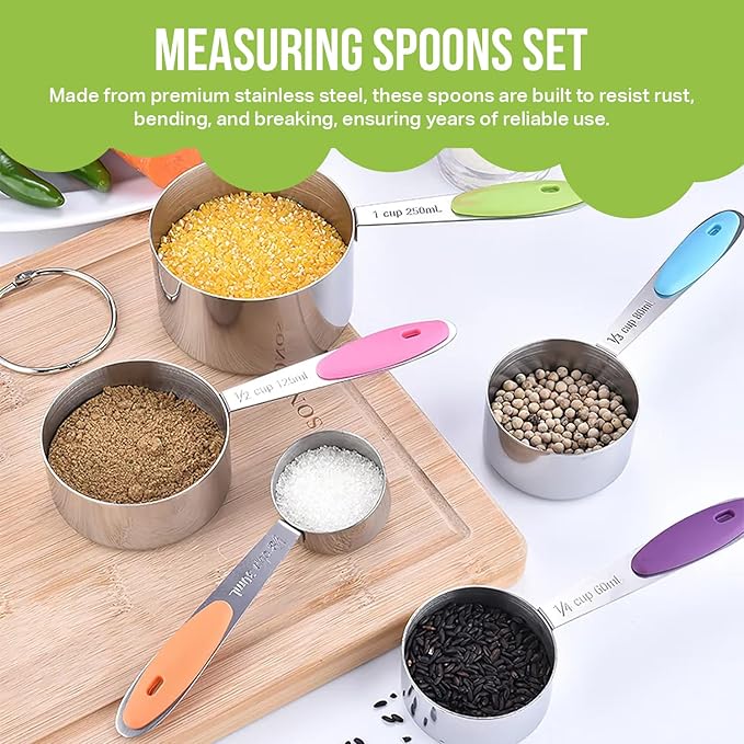 Measuring Spoons Set, Stainless Steel Measuring Spoons for Cooking and Baking, Heavy Duty Kitchen Gadgets for Easy Storage, Perfect Kitchen Utensils Gadgets (Set of 10)