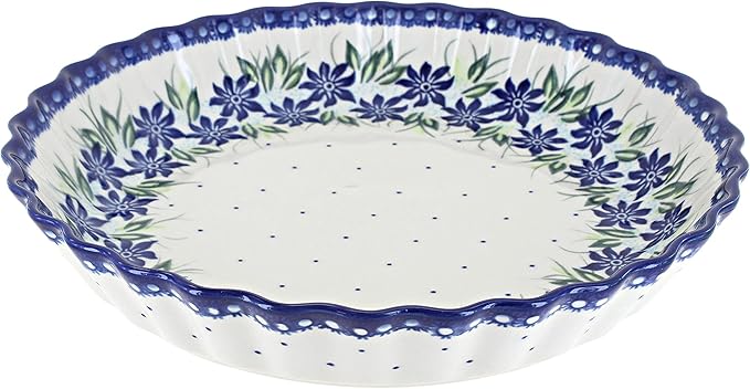 Blue Rose Polish Pottery - Blue Sierra Pie Plate - 10" Diameter - Unique, Dishwasher Safe, & Durable Bakeware