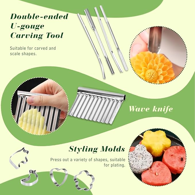 48-Piece Stainless Steel Fruit & Melon Carving Tools Set with Gloves - Watermelon Sculpting Kit, Ergonomic Handles, Portable Case for Culinary Arts, Sculpting, Peeling