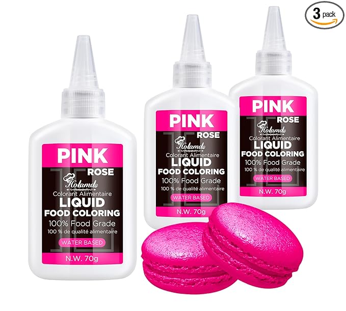 Liquid Food Coloring (Pink), 70g × 3 Bottles Food-Grade Concentrated Flavorless Dye Set, Vibrant Dye for Baking Cookies, Cake Decorating, Fondant, Easter Eggs, Icing & DIY Projects
