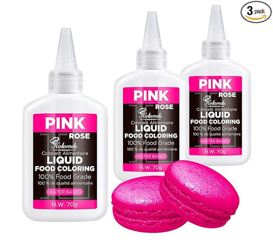 Liquid Food Coloring (Pink), 70g × 3 Bottles Food-Grade Concentrated Flavorless Dye Set, Vibrant Dye for Baking Cookies, Cake Decorating, Fondant, Easter Eggs, Icing & DIY Projects