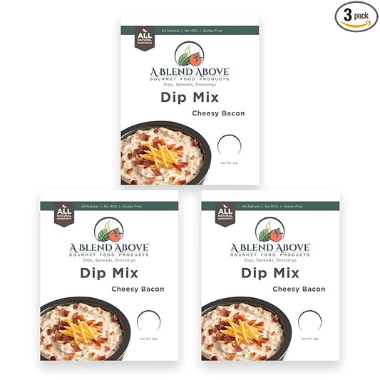 A Blend Above Cheesy Bacon Dip Mix, 3 Packs, 1 oz. Each, Makes 16 Ounces, Gluten-Free, No MSG, All Natural, No Preservatives, Vegan Friendly, Keto Friendly, Vegetable Dip, Chip Dip, Low Carb, Easy to Make